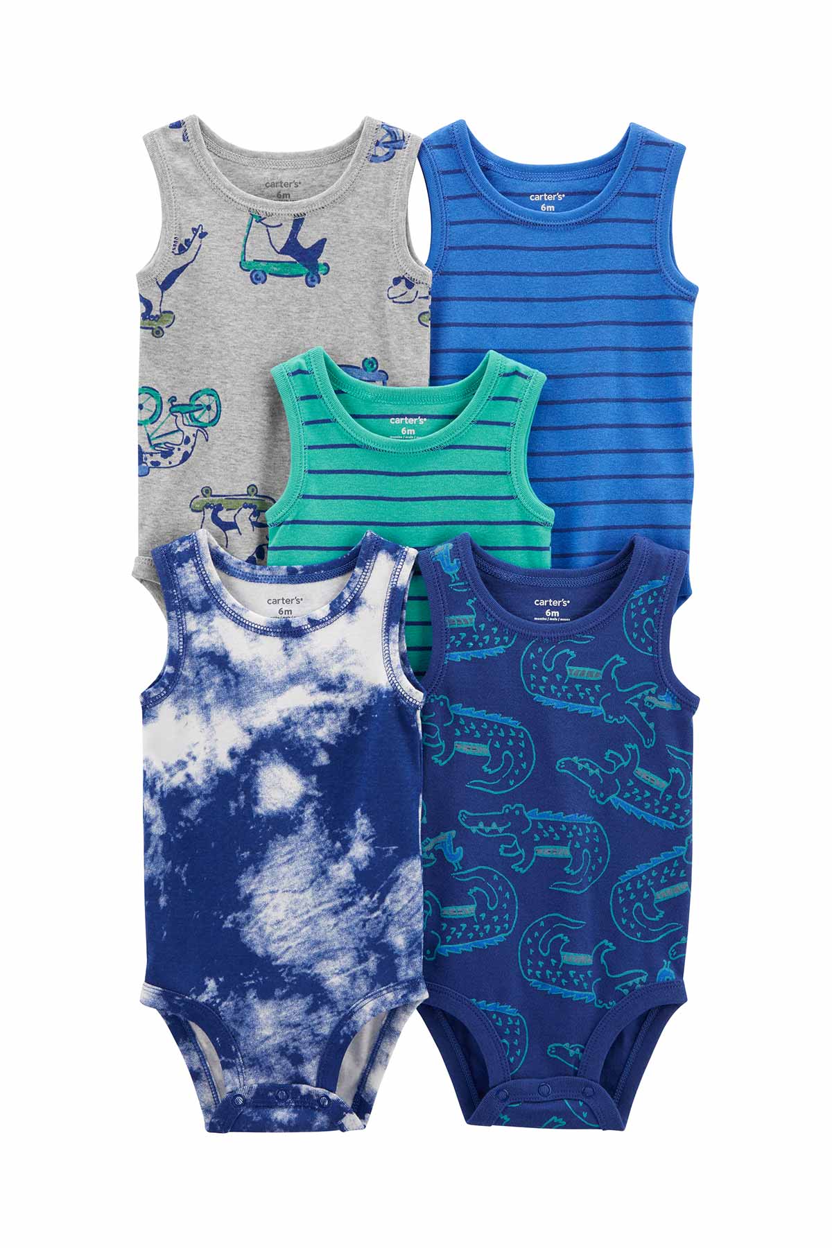 Carters Layette Renkli Erkek Bebek 5'li Kolsuz Body 1P184210R