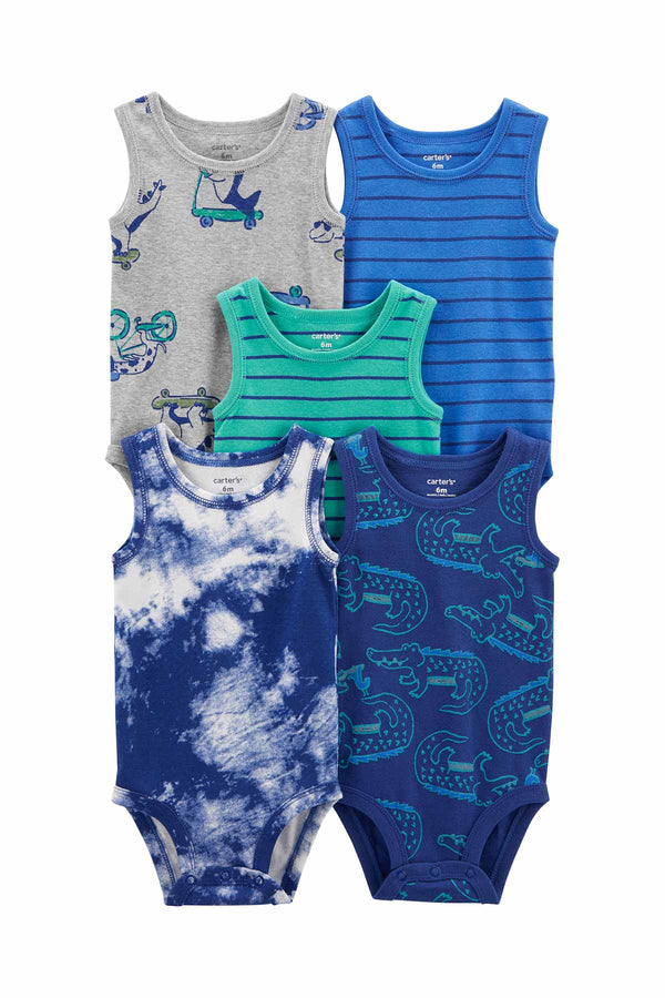 Carters Layette Renkli Erkek Bebek 5'li Kolsuz Body 1P184210R