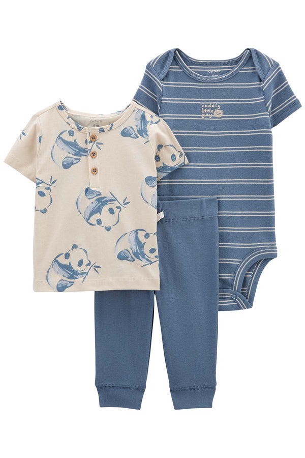 Carters Renkli Erkek Bebek Alt Üst Set 3'lü Paket 1P599410R