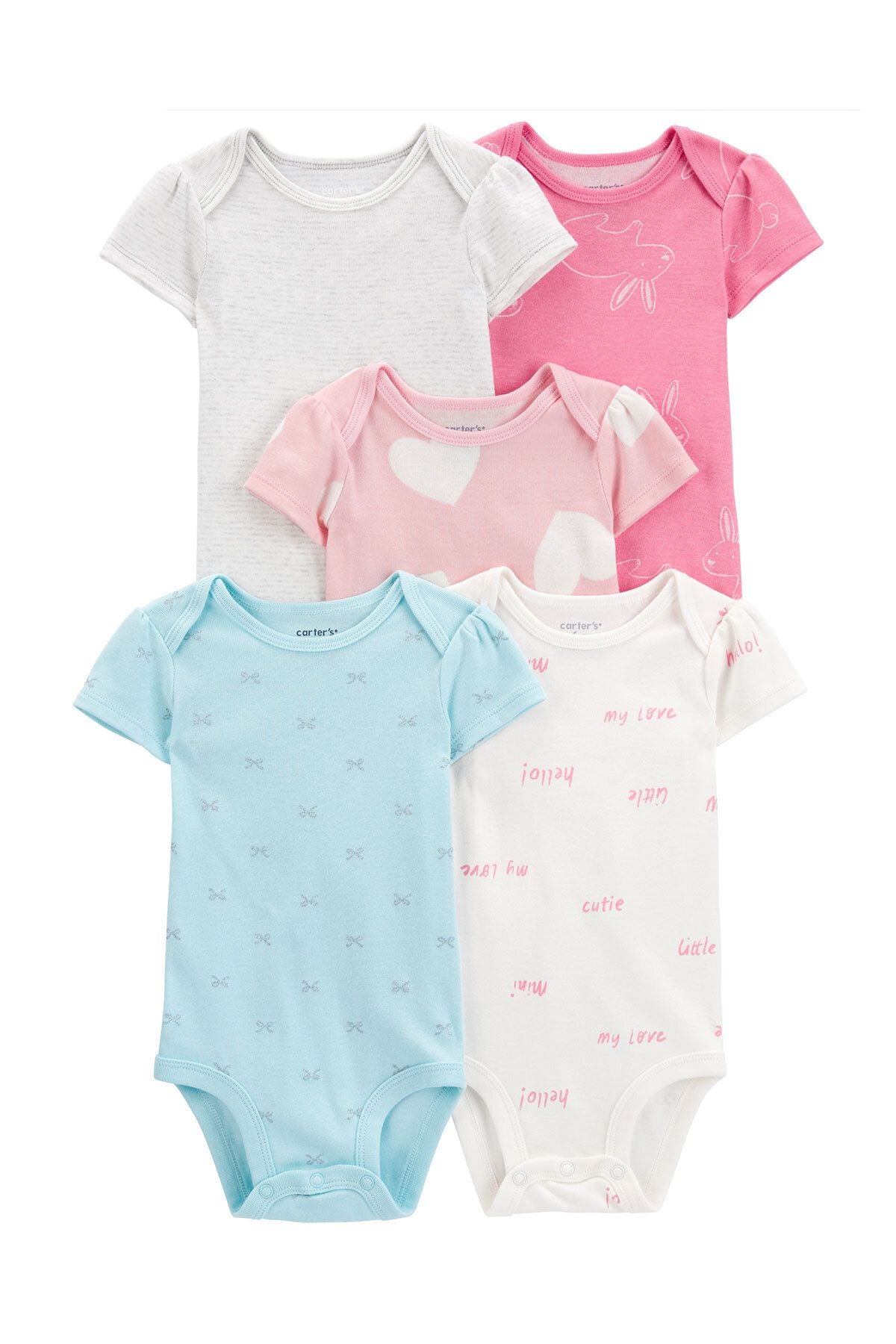 Carters Renkli Layette Kız Bebek Kısa Kollu Body 5'li Paket 1R885410R