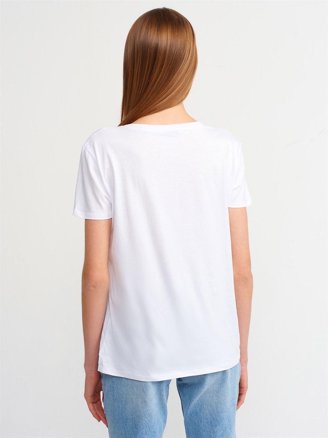 Dilvin Kadın V Yaka Basic T-Shirt Beyaz 3470B