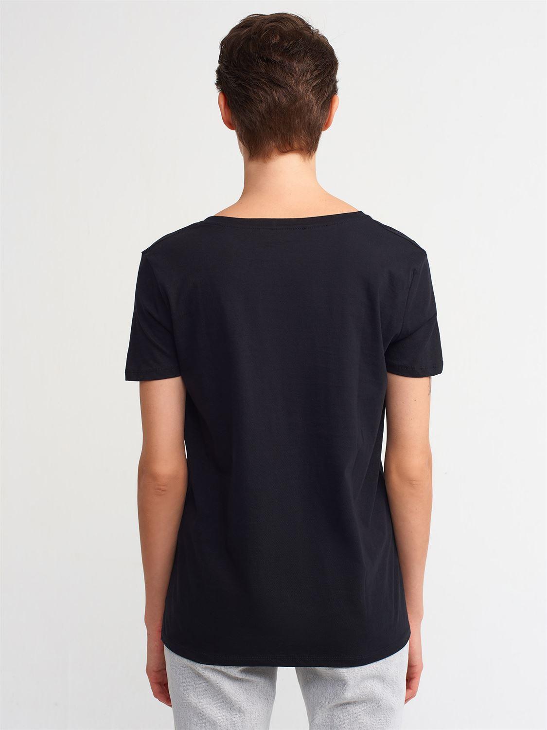 Dilvin Kadın V Yaka Basic T-Shirt Siyah 3470S