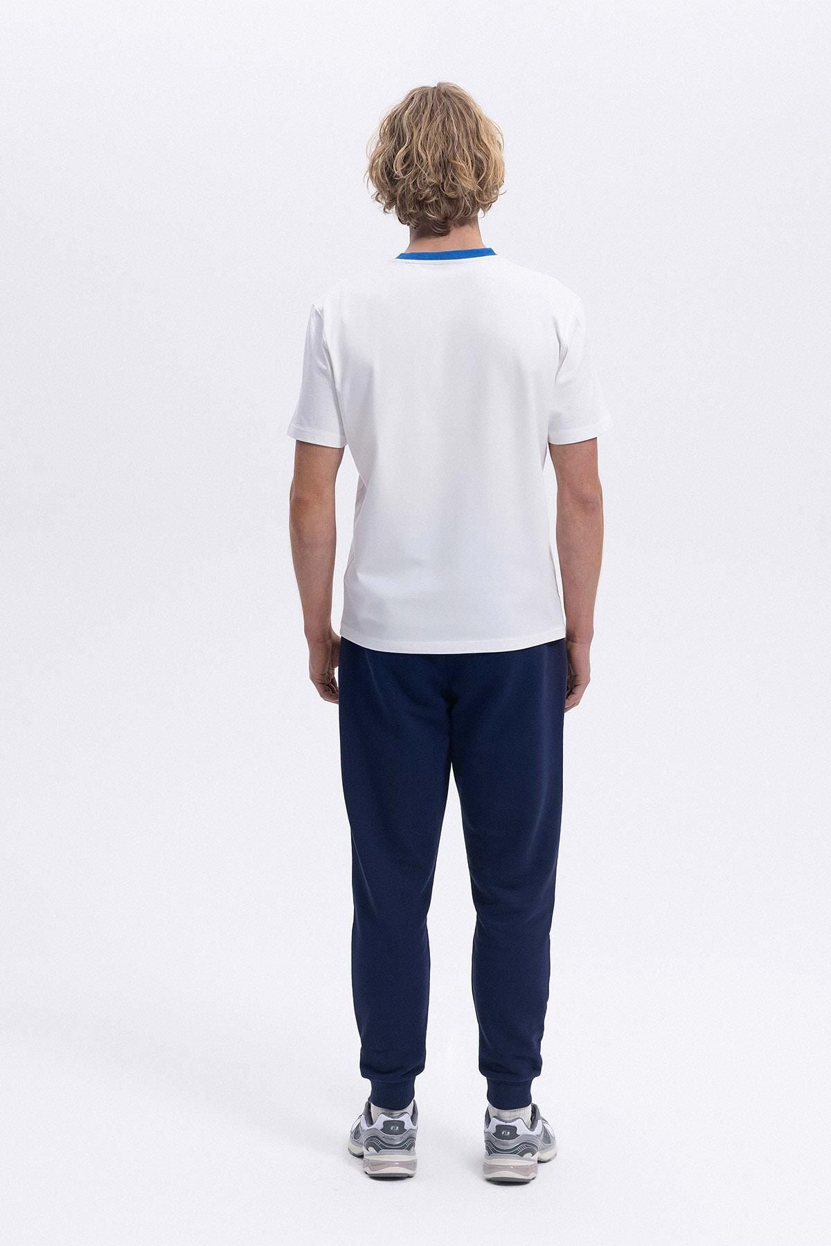 Ellesse Erkek Mavi Bisiklet Yaka Beyaz Tişört CMO183