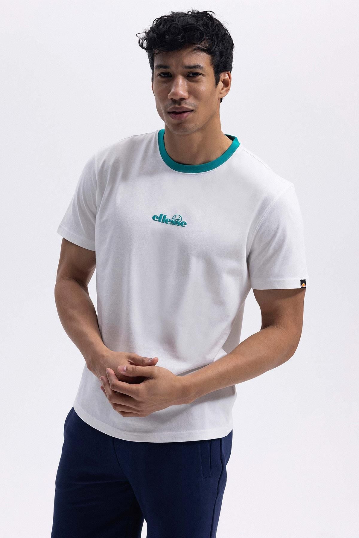 Ellesse Erkek Yeşil Bisiklet Yaka Beyaz Tişört CMO183