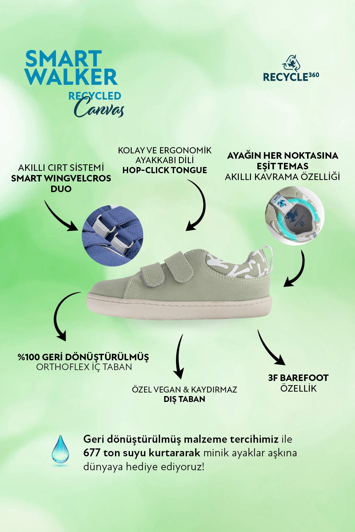 Hopfrög Smart Walker Recycled Canvas Eco Su Yeşili Barefoot Çocuk Ayakkabı H020902030