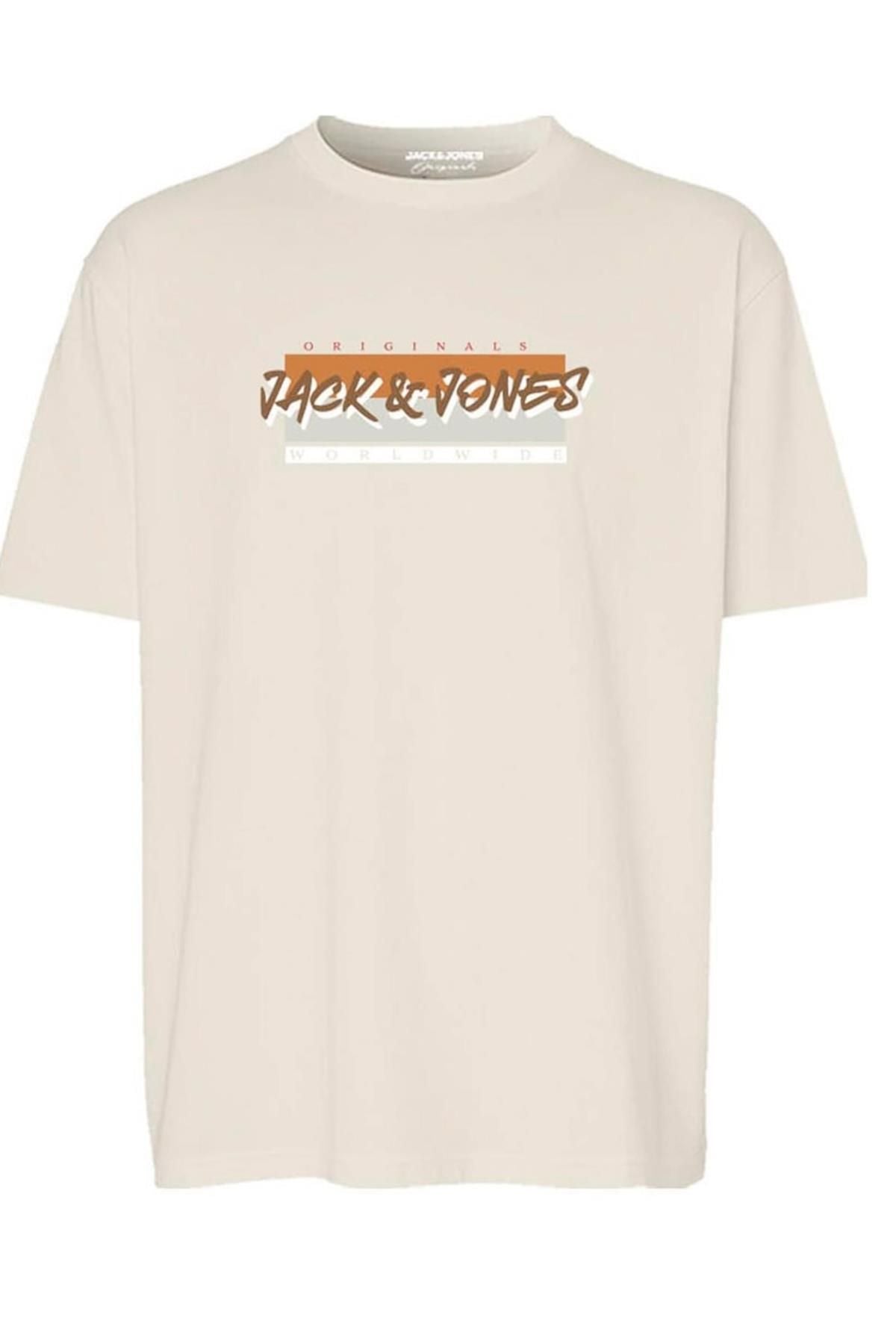 JACK JONES Erkek Bej Pamuklu Tişört 12277944