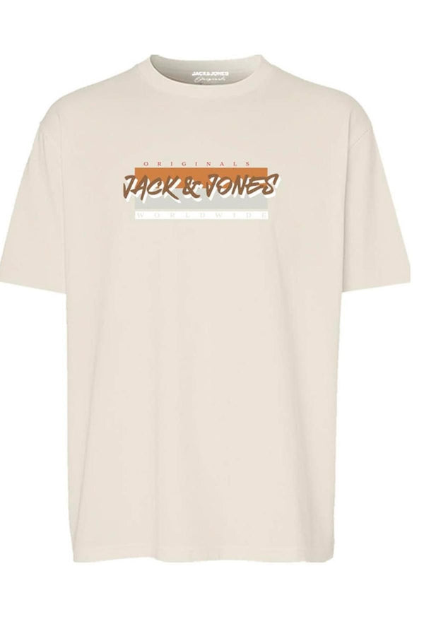 JACK JONES Erkek Bej Pamuklu Tişört 12277944