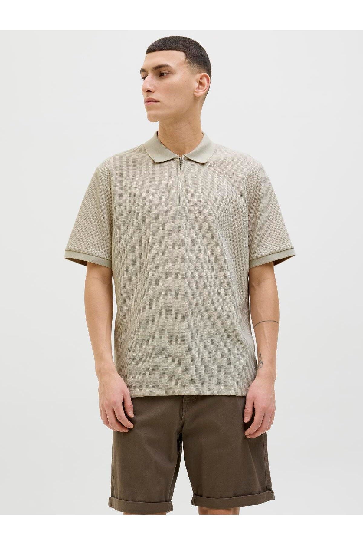 JACK JONES Erkek BEJ Polo Yaka Kısa Kollu Tişört 12279177