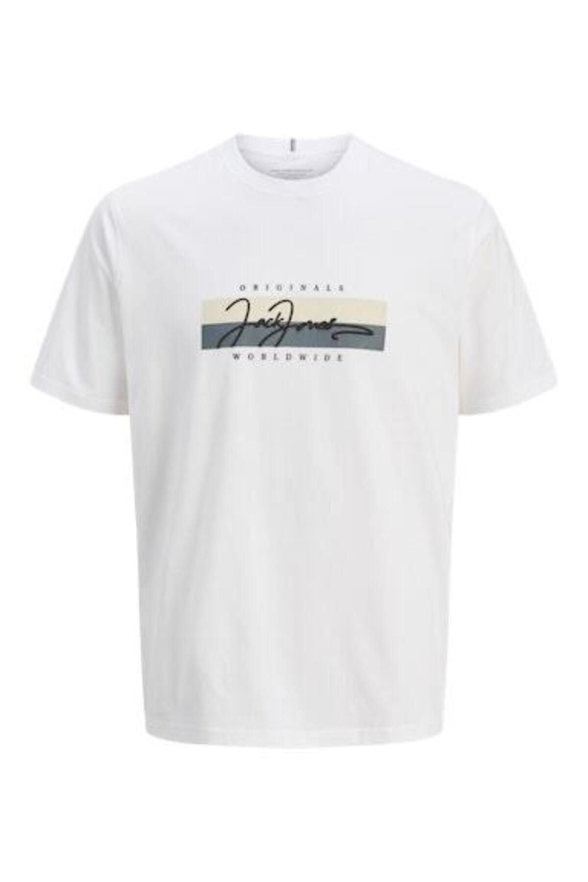 JACK JONES Erkek BEYAZ Box Script Tişört 12278266