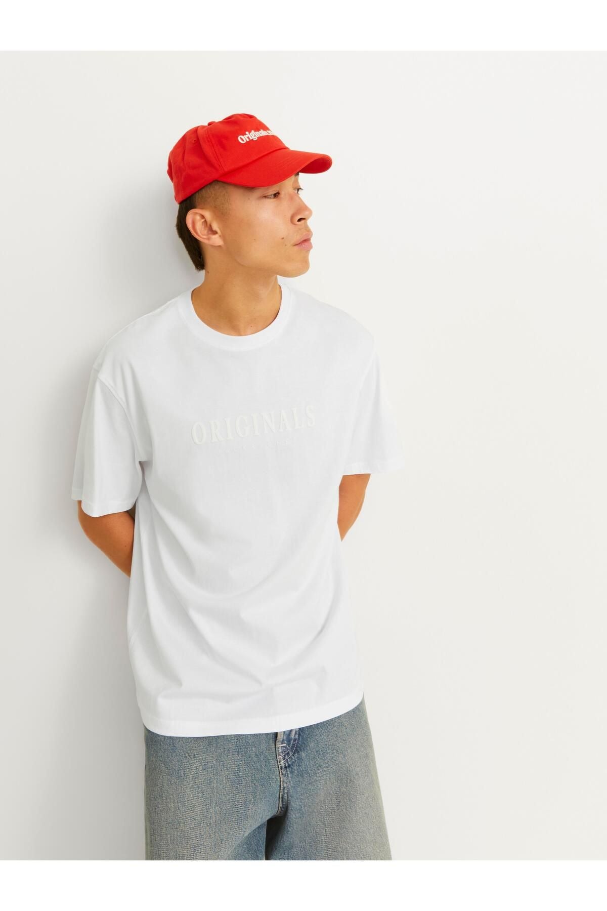JACK JONES Erkek BEYAZ Crew Neck Tişört 12262494