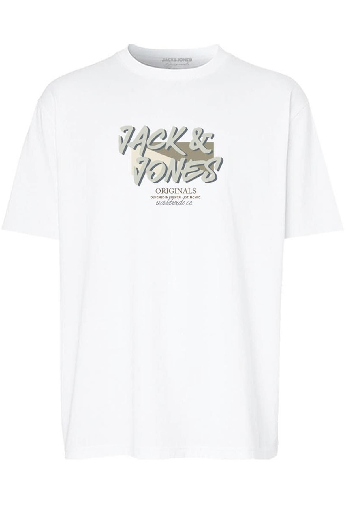 JACK JONES Erkek BEYAZ Kısa Kollu Yuvarlak Yaka Tişört 12277944