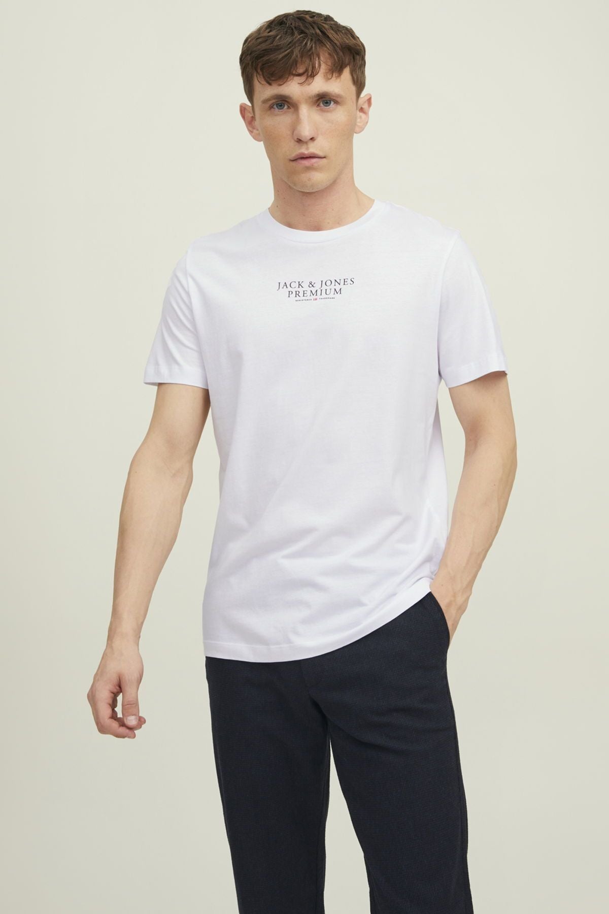 JACK JONES Erkek BEYAZ Pamuklu Tişört 12217167