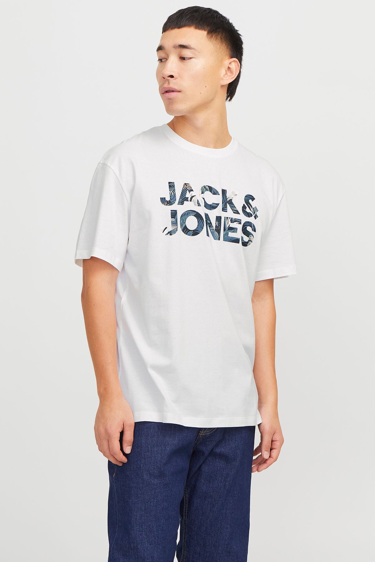 JACK JONES Erkek BEYAZ Pamuklu Tişört 12268127