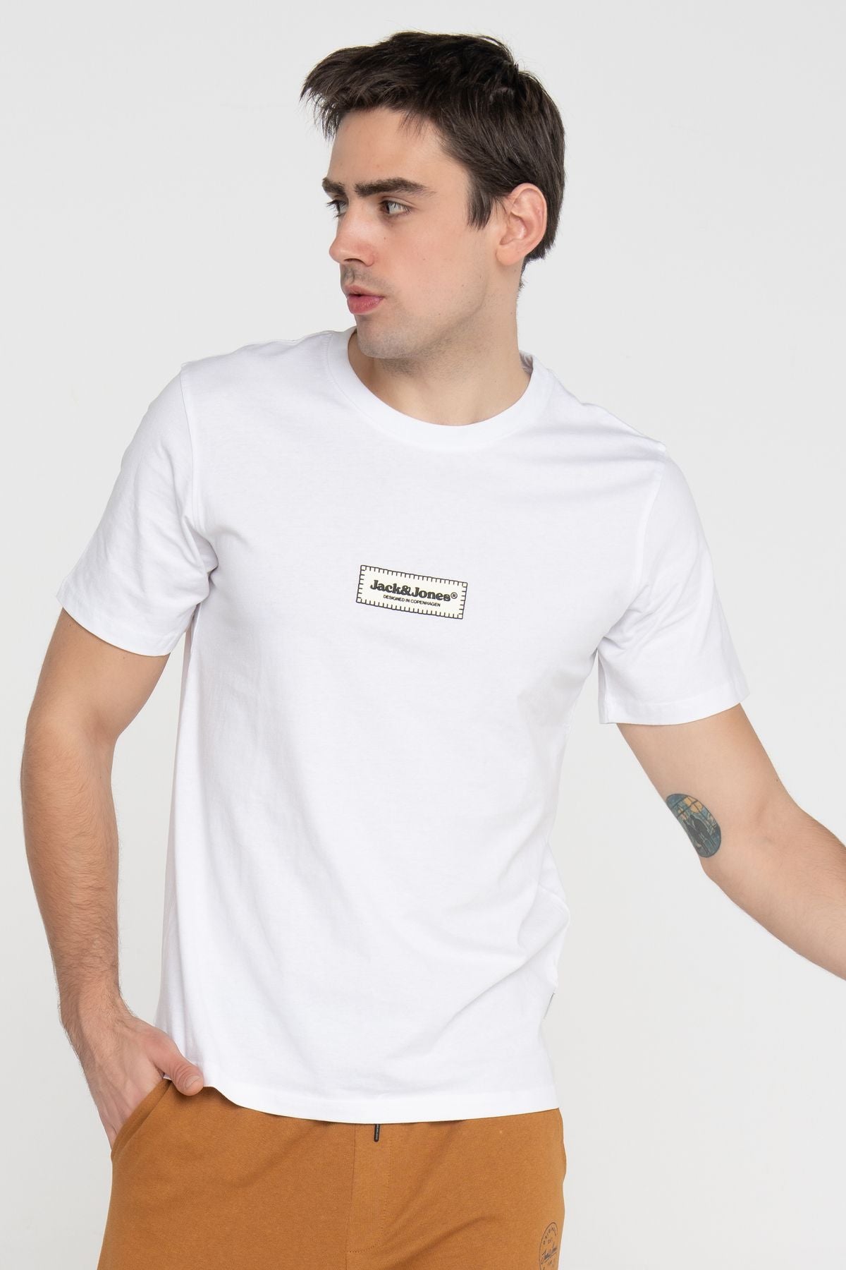 JACK JONES Erkek Beyaz Pamuklu Tişört 12273182