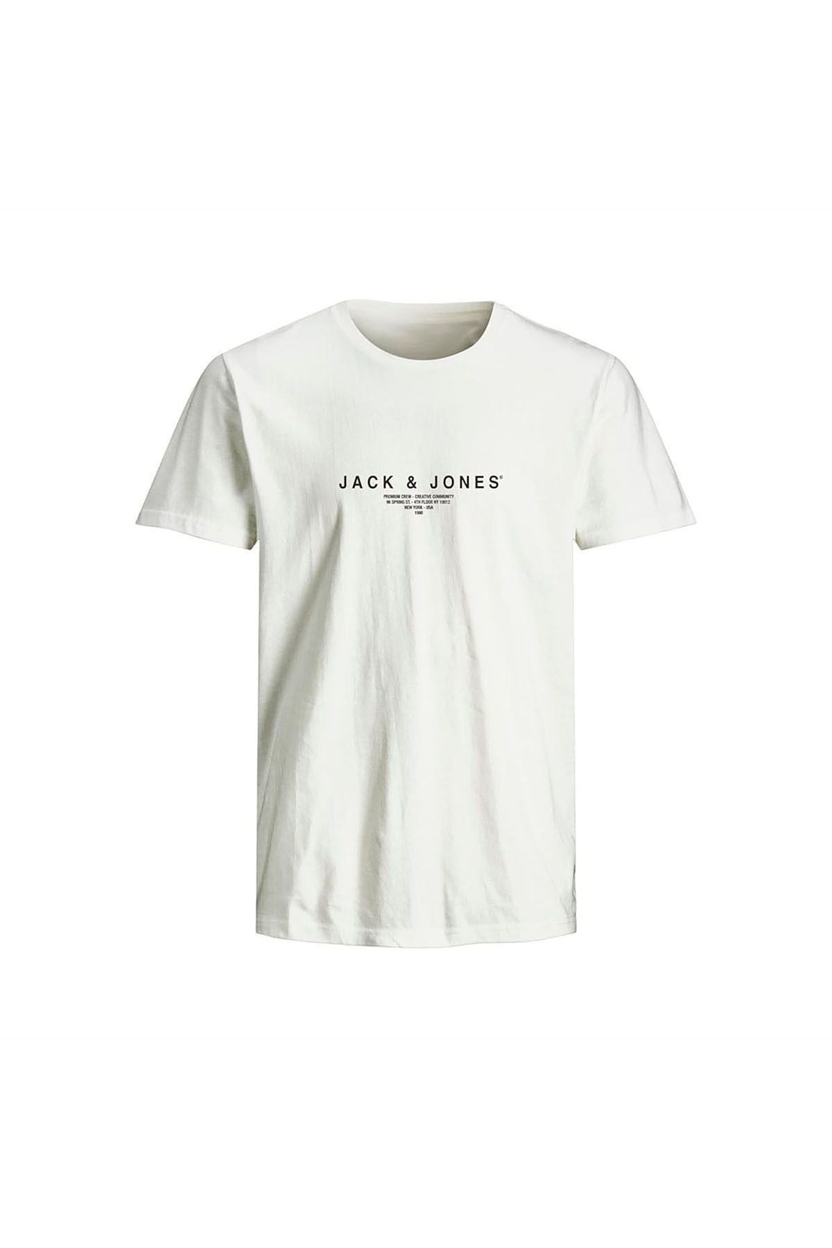 JACK JONES Erkek BEYAZ Pamuklu Tişört 12276646