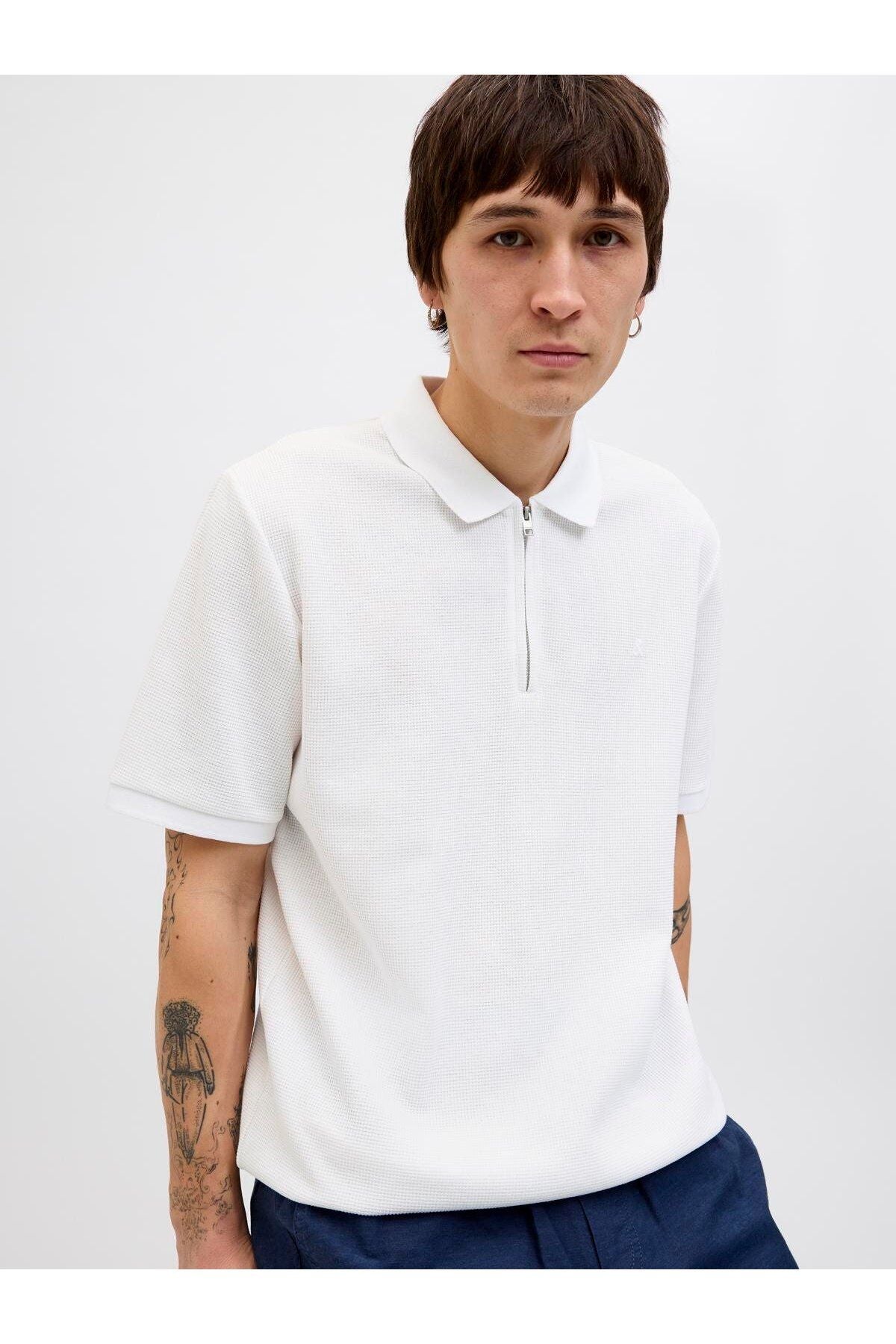 JACK JONES Erkek BEYAZ Polo Yaka Kısa Kollu Tişört 12279177