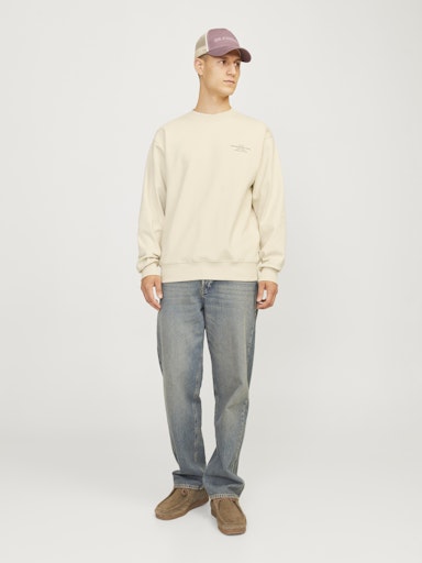 Jack Jones Erkek Branding  Geniş Kesim Krem Sweatshirt 12261386KR