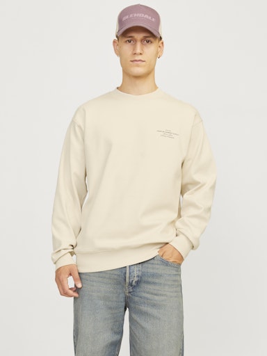 Jack Jones Erkek Branding  Geniş Kesim Krem Sweatshirt 12261386KR