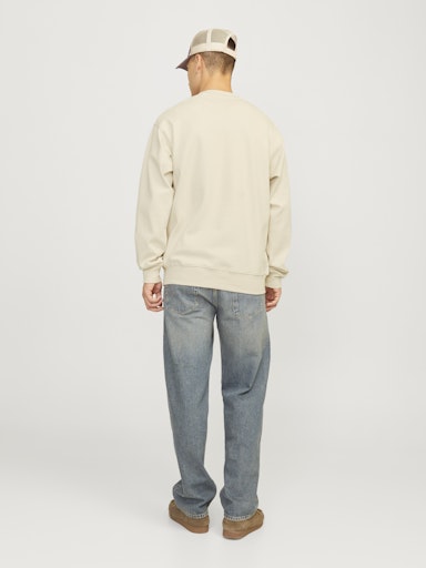 Jack Jones Erkek Branding  Geniş Kesim Krem Sweatshirt 12261386KR