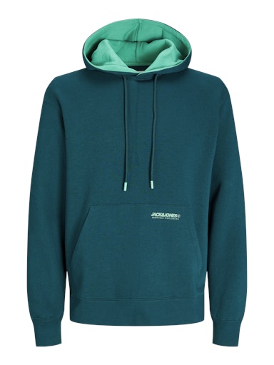 Jack Jones Erkek Deep Teal Kapüşonlu Relaxed Fit Kanguru Cepli Yeşil Sweatshirt 12256534Y