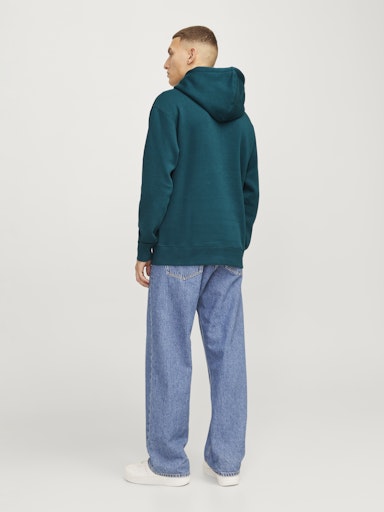 Jack Jones Erkek Deep Teal Kapüşonlu Relaxed Fit Kanguru Cepli Yeşil Sweatshirt 12256534Y