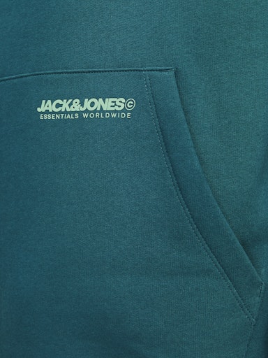 Jack Jones Erkek Deep Teal Kapüşonlu Relaxed Fit Kanguru Cepli Yeşil Sweatshirt 12256534Y