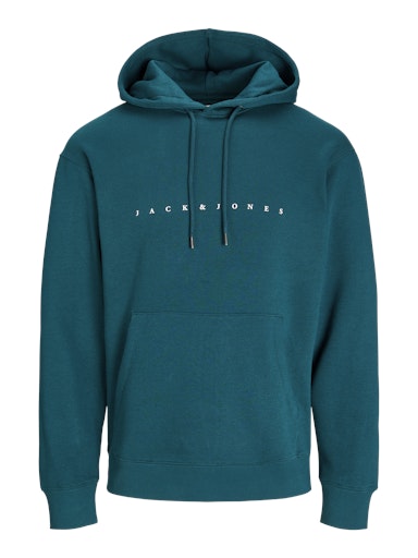 Jack Jones Erkek Deep Teal Rahat Kesim ve Yumuşak Doku Mavi Kapüşonlu Sweatshirt 12233972M