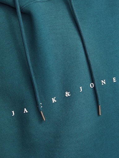 Jack Jones Erkek Deep Teal Rahat Kesim ve Yumuşak Doku Mavi Kapüşonlu Sweatshirt 12233972M