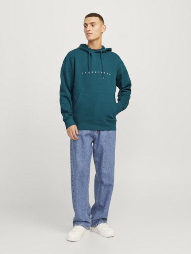 Jack Jones Erkek Deep Teal Rahat Kesim ve Yumuşak Doku Mavi Kapüşonlu Sweatshirt 12233972M