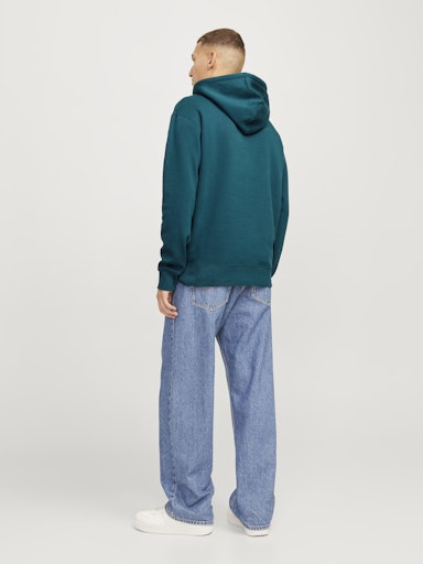 Jack Jones Erkek Deep Teal Rahat Kesim ve Yumuşak Doku Mavi Kapüşonlu Sweatshirt 12233972M