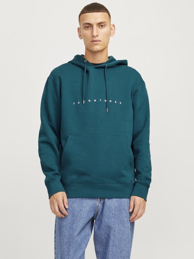 Jack Jones Erkek Deep Teal Rahat Kesim ve Yumuşak Doku Mavi Kapüşonlu Sweatshirt 12233972M