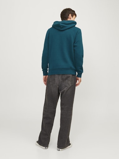 Jack Jones Erkek Derin Teal  Logo Kapüşonlu Mavi Sweatshirt 12233599M