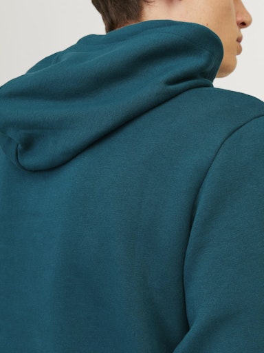 Jack Jones Erkek Derin Teal  Logo Kapüşonlu Mavi Sweatshirt 12233599M