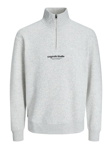 Jack Jones Erkek Fermuarlı Yüksek Yaka Beyaz Melanj Sweatshirt 12241777B