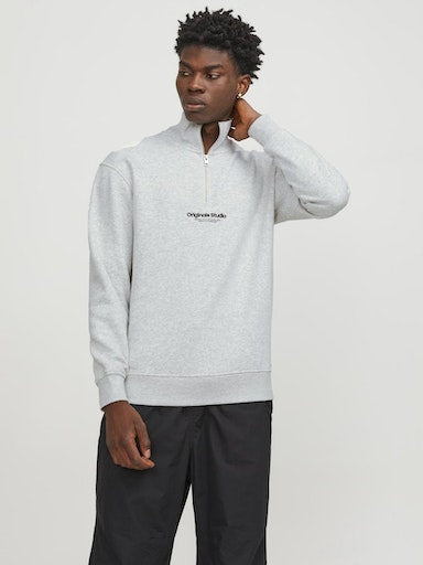 Jack Jones Erkek Fermuarlı Yüksek Yaka Beyaz Melanj Sweatshirt 12241777B