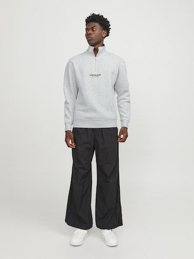 Jack Jones Erkek Fermuarlı Yüksek Yaka Beyaz Melanj Sweatshirt 12241777B