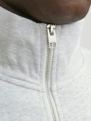 Jack Jones Erkek Fermuarlı Yüksek Yaka Beyaz Melanj Sweatshirt 12241777B
