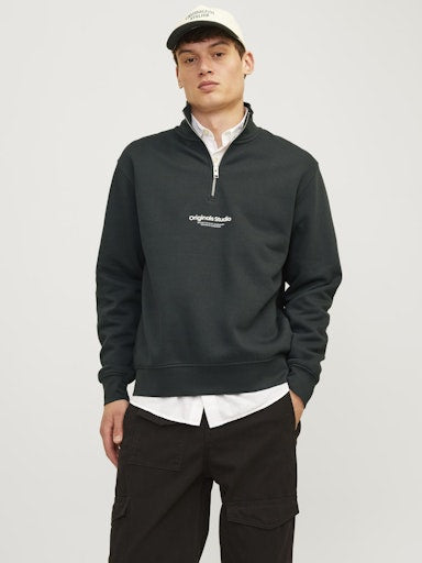 Jack Jones Erkek Forest River Fermuarlı Yüksek Yaka Yeşil Sweatshirt 12241777Y