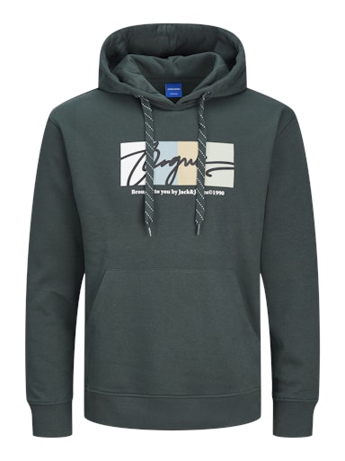 Jack Jones Erkek  Forest River Kapüşonlu Regular Fit Kanguru Cepli Tasarım Yeşil Sweatshirt 12262421Y