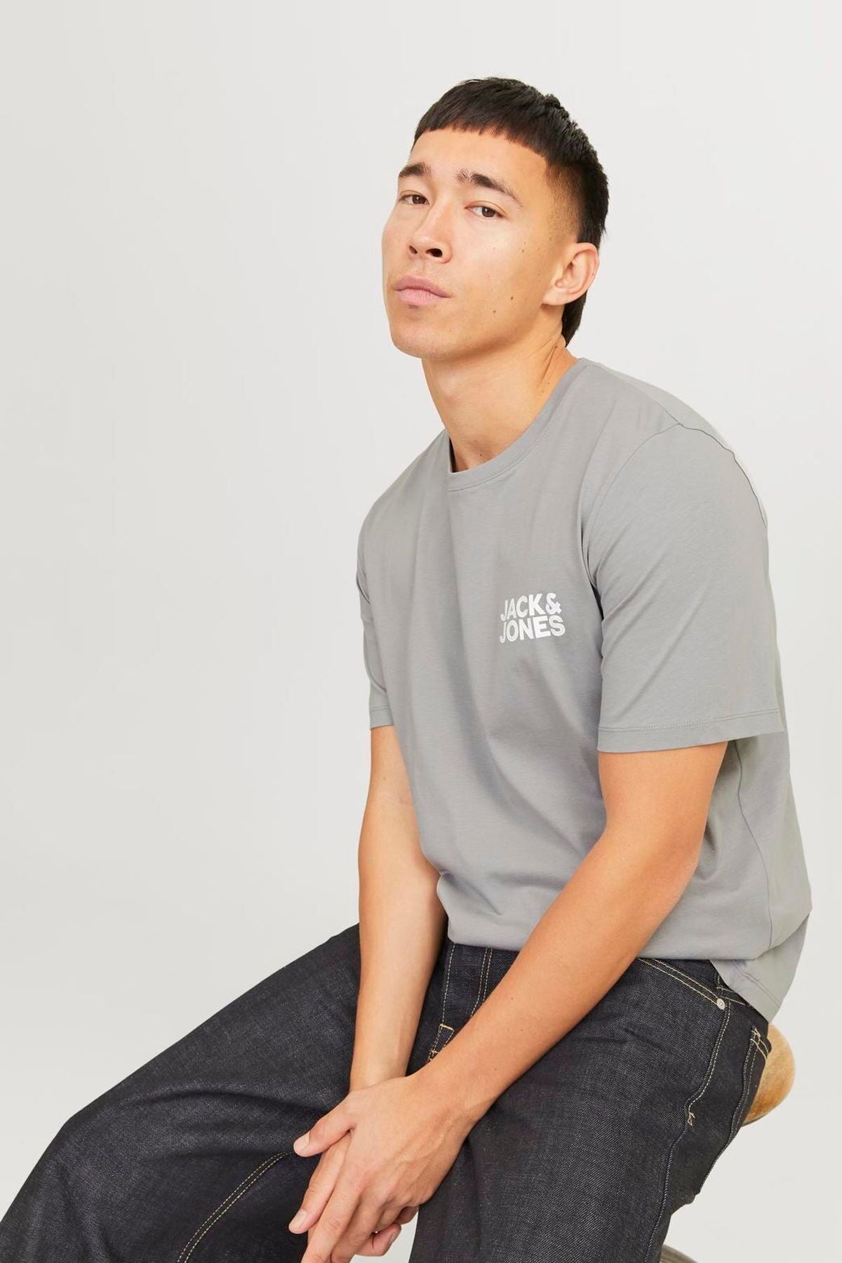 JACK JONES Erkek Gri Logo Tişört 12151955