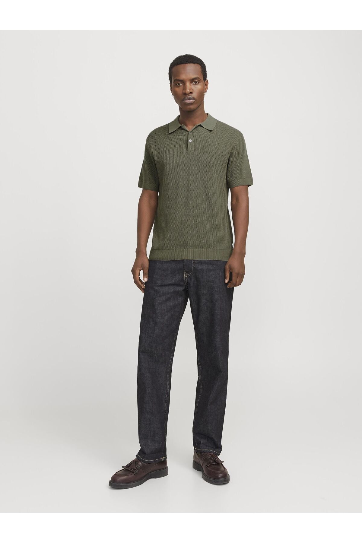 JACK JONES Erkek Haki Polo Yaka Kısa Kollu Tişört 12271483