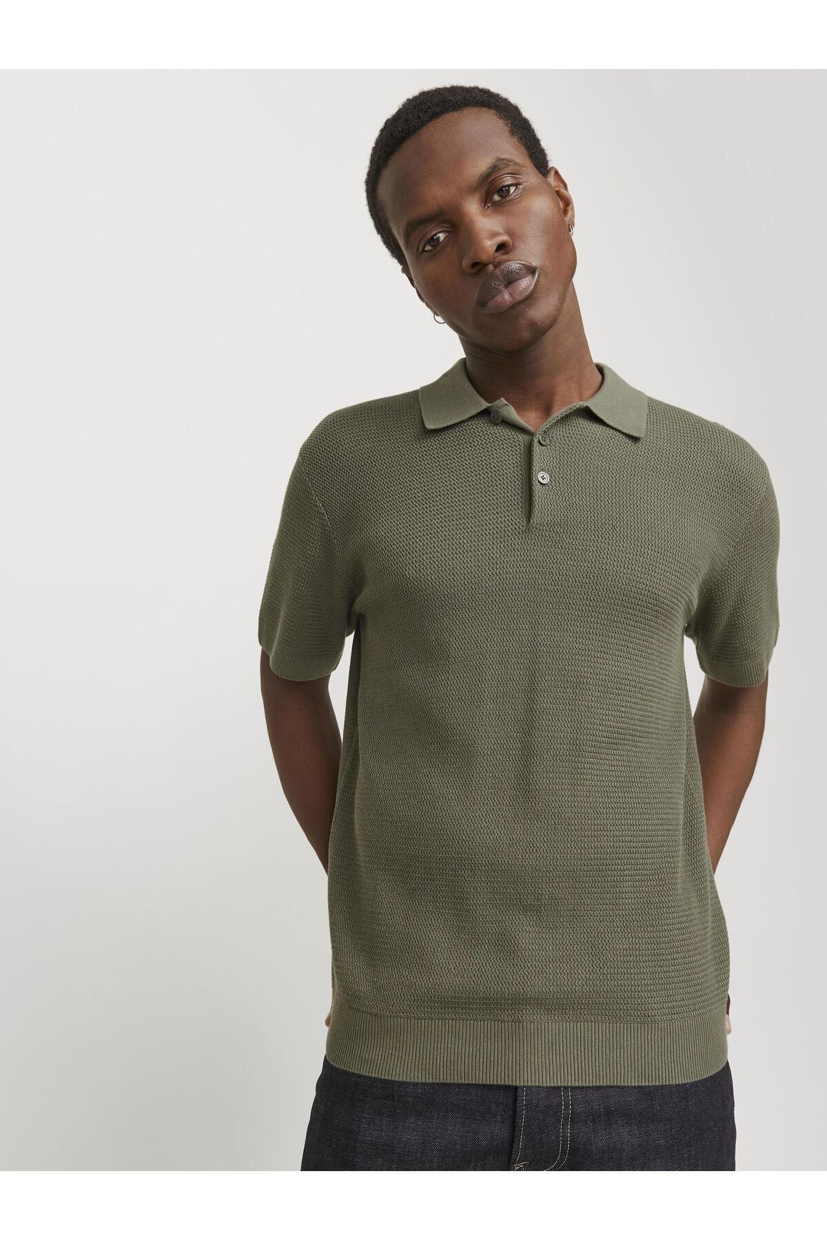 JACK JONES Erkek Haki Polo Yaka Kısa Kollu Tişört 12271483
