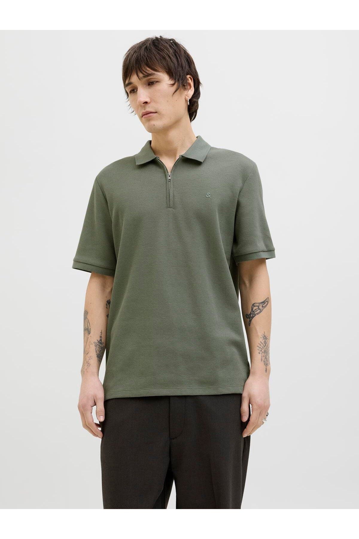 JACK JONES Erkek HAKİ Polo Yaka Kısa Kollu Tişört 12279177