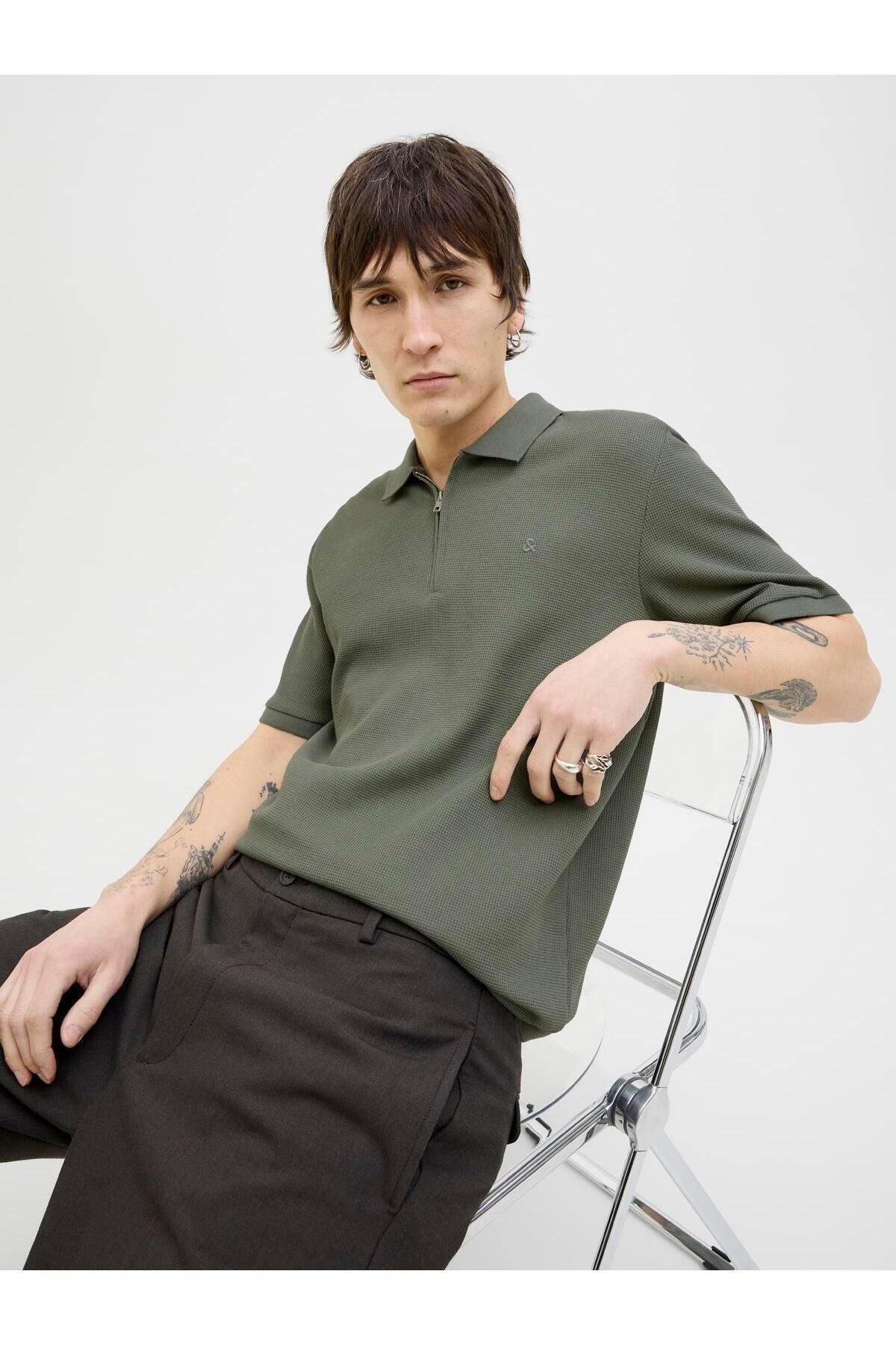 JACK JONES Erkek HAKİ Polo Yaka Kısa Kollu Tişört 12279177