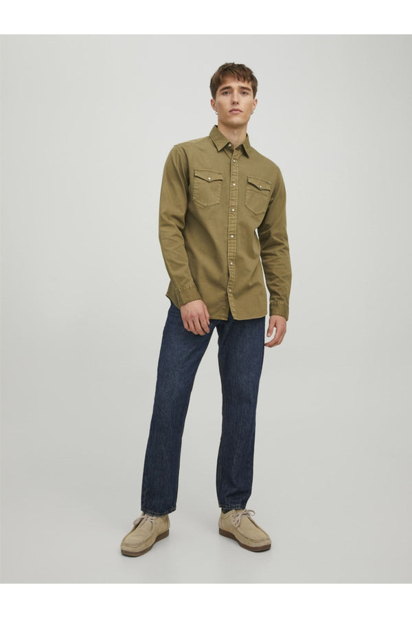 JACK JONES Erkek HAKİ Uzun Kollu Gömlek 12138115