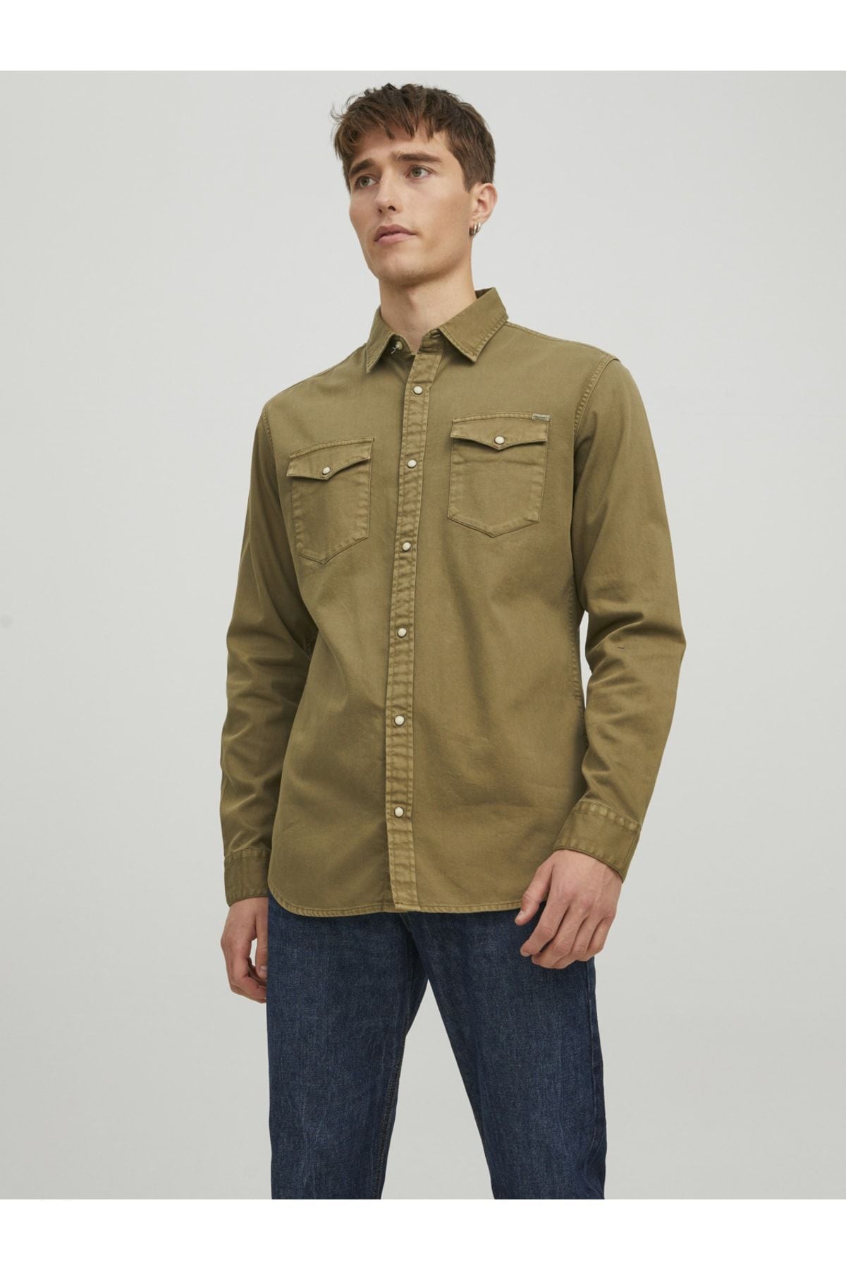 JACK JONES Erkek HAKİ Uzun Kollu Gömlek 12138115