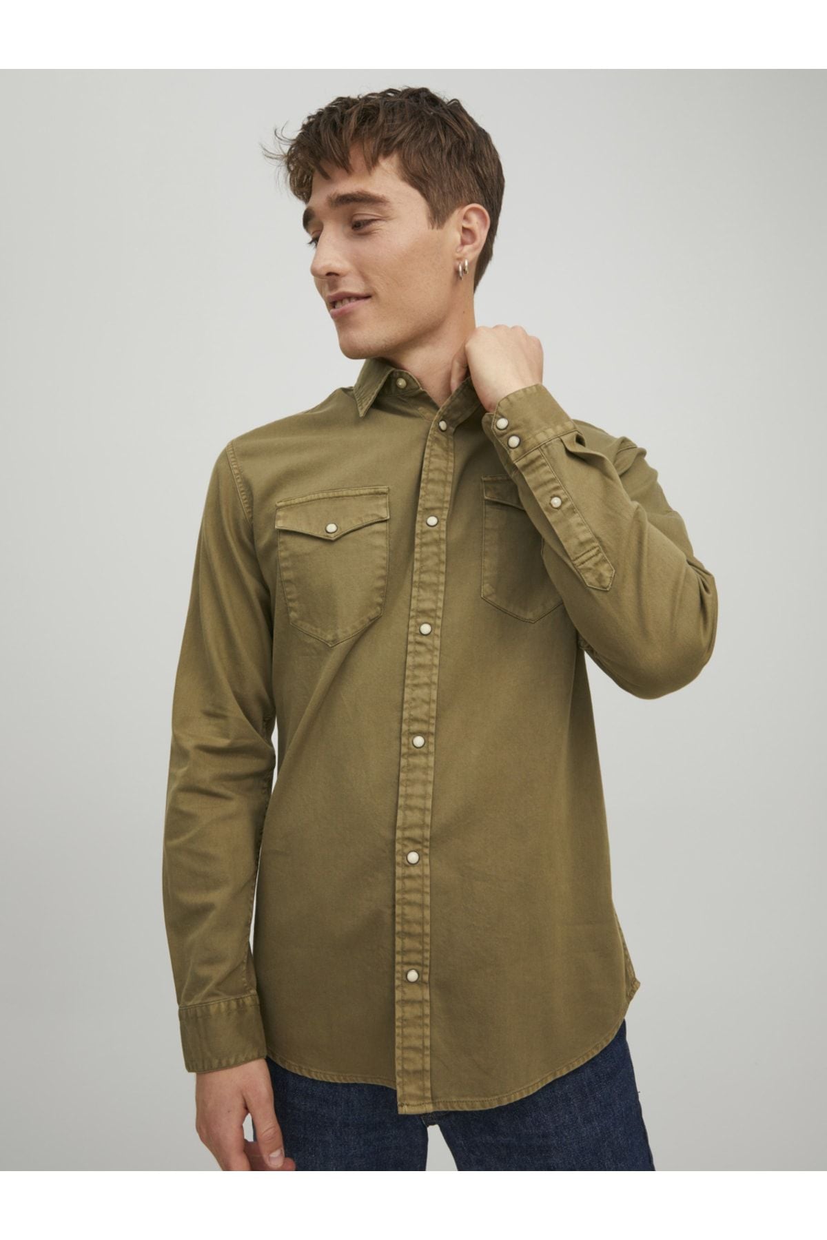 JACK JONES Erkek HAKİ Uzun Kollu Gömlek 12138115