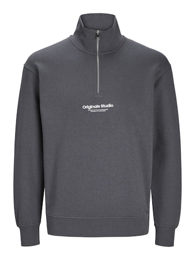 Jack Jones Erkek Iron Gate Fermuarlı Yüksek Yaka Gri Sweatshirt   12241777G