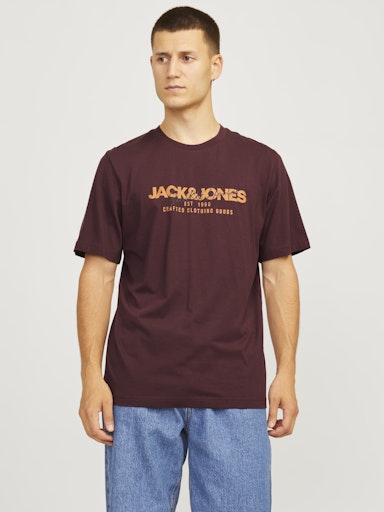 Jack Jones Erkek Jjalvis  Bisiklet Yaka Bordo Tişört 12256803