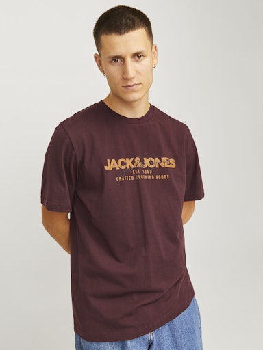 Jack Jones Erkek Jjalvis  Bisiklet Yaka Bordo Tişört 12256803